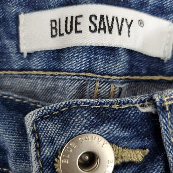 🏆137 Blue Savvy High Waist Distressed Jean Shorts - Picture 2 of 5